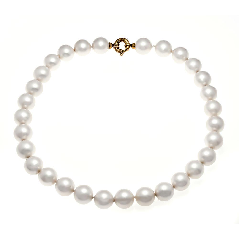 Shell pearl necklace with spri: Shell pearl necklace with spring ring GG 585/000 white shell pearls 14.5 mm, length 47 cm, 130.0 g Shell pearl necklace with spring ring GG 585/000 white shell pearls 14.5 mm, length 47 cm, 130.0 g