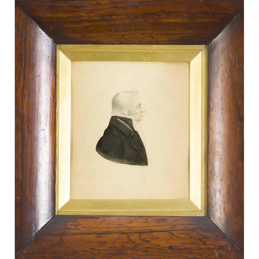 Raphaelle Peale (1774-1825), e: Raphaelle Peale (1774-1825), environment, American school around 1800, portrait of a gentleman in profile, Graphite, colored chalk, wash with gouache, around 1800, on stronger paper vergÃ©, sheet wi