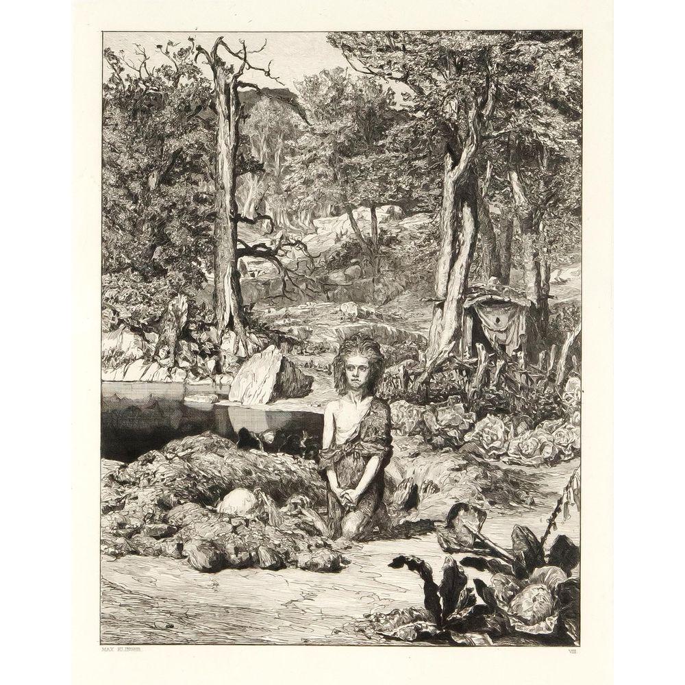 Max Klinger (1857-1920), Simpl: Max Klinger (1857-1920), Simplici at the hermit's grave. Sheet 8 from Opus IV: Intermezzi. Etching on wove paper with rolled china, inscribed. i. d. Pl .: ''Max Klinger'' and left, right u. num. ''VII