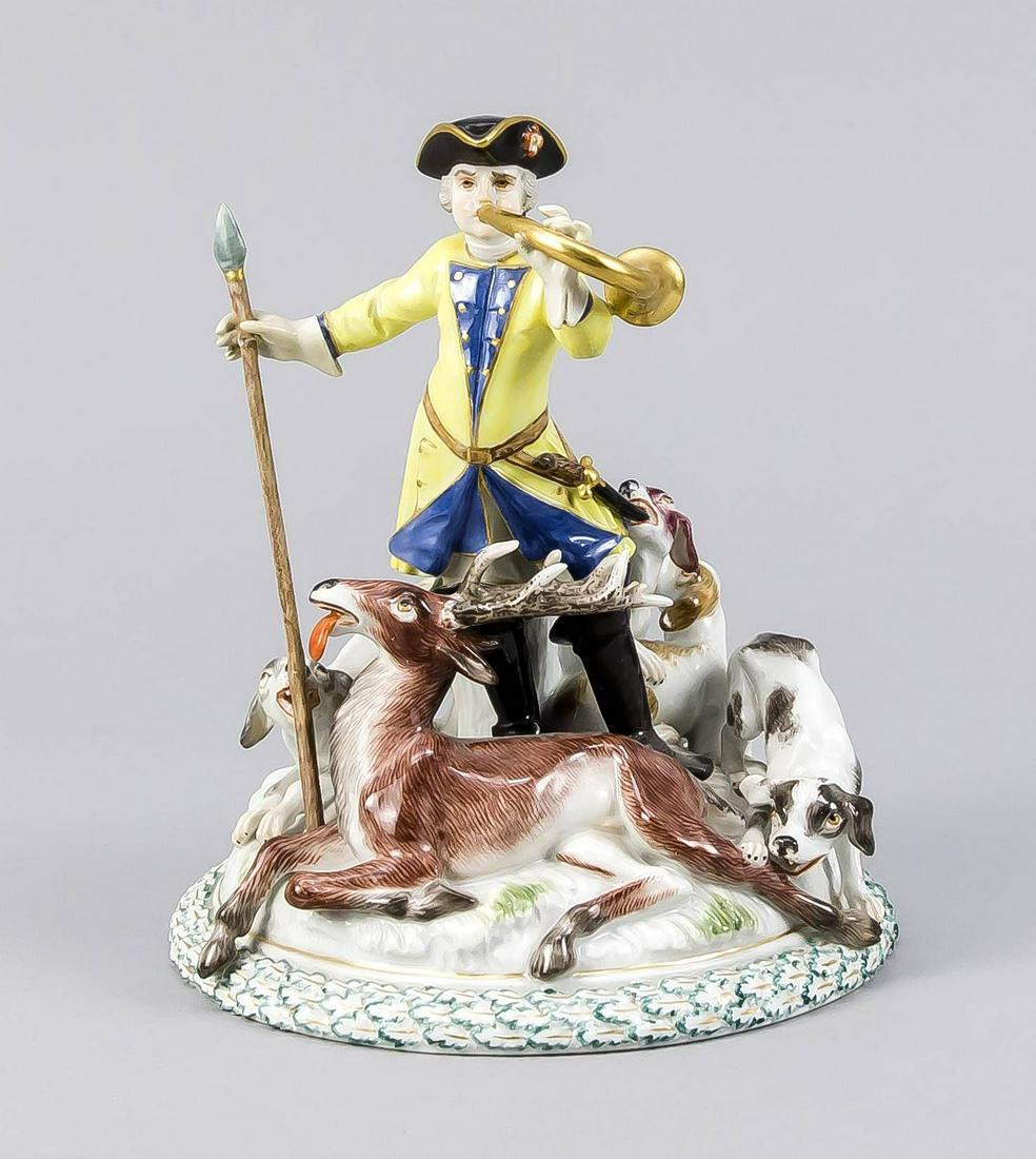 Hunting group. Meissen. 1st choice: Hunting group. Meissen. 1st choice year letter, 1976, model J.J. Kaendler and F. Eberlein, (1696-1749, sculptor and modeller, since 1735 as 2nd sculptor and assistant of Kaendler at the manufactory), 