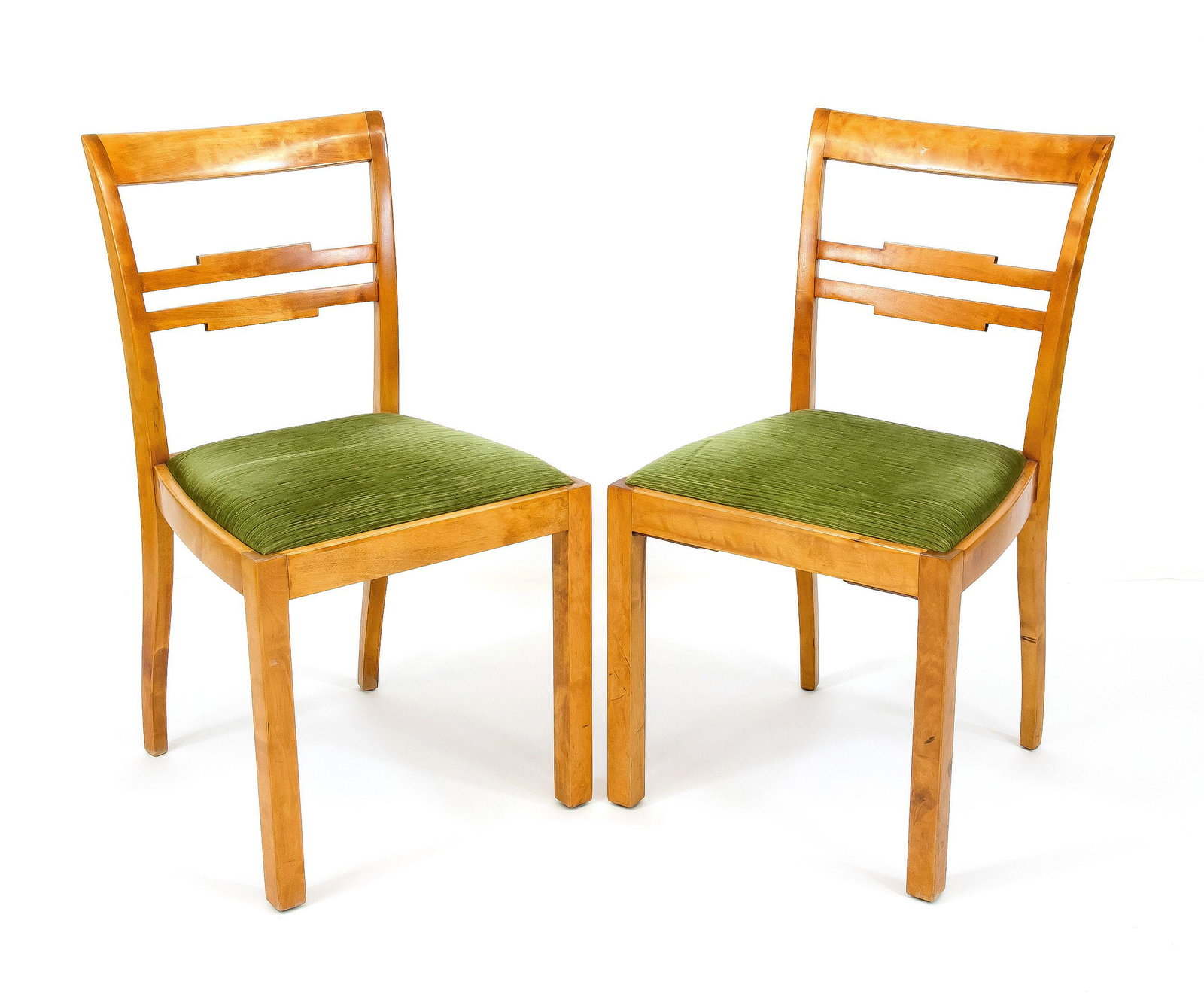 Pair of chairs in Biedermeier style: Pair of chairs in Biedermeier style around 1920, solid birch, removable seat poster, 88 x 48 x 46 cm