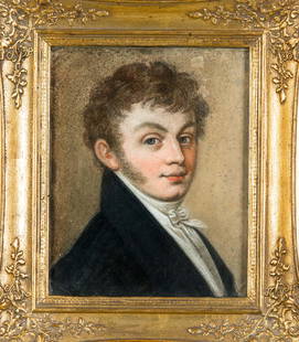 Danish portrait painter c. 1820, po: Danish portrait painter c. 1820, portrait of customs official Hans Peter GrÃ¶nbeck from Nordskov (1796-1858), pastel chalk on paper, stained, inscribed on label verso, 19 x 15 cm, framed behind glas