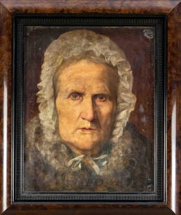 Max Thedy (1858-1924), Impressive ch: Max Thedy (1858-1924), Impressive character portrait of an old woman, oil on canvas, recto unsigned, verso on mounting cardboard inscribed in pen (signed ?) ''Prof. Max Thedy, corners beveled, ca. 35