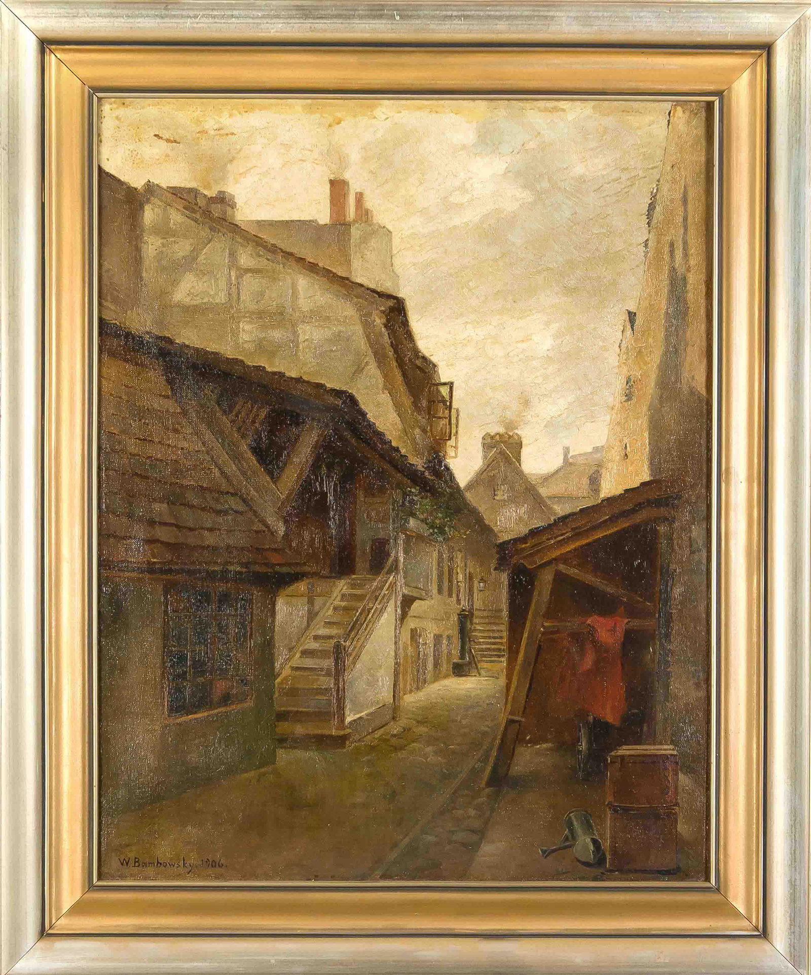 Willi Bambowsky, Berlin painter c. 1: Willi Bambowsky, Berlin painter c. 1900, Old Berlin, oil on canvas, signed and dated 1906 lower left, 56 x 43 cm, framed 70 x 58 cm