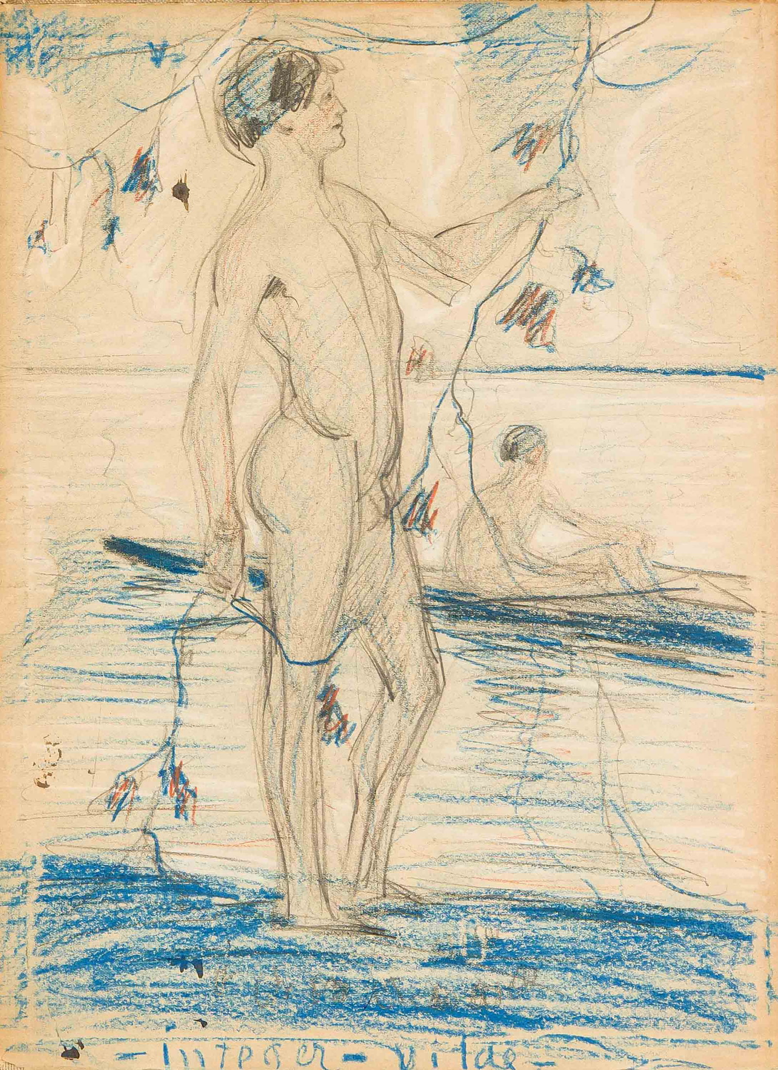 Wilhelm Heinrich Focke (1878-1974),: Wilhelm Heinrich Focke (1878-1974), 4 studies/drafts, pencil, charcoal, colored chalk, c. 1895-1910, unsigned, male nudes, from the artist's estate, cf. Wilhelm Heinrich Focke - Ein norddt. Maler, Flu