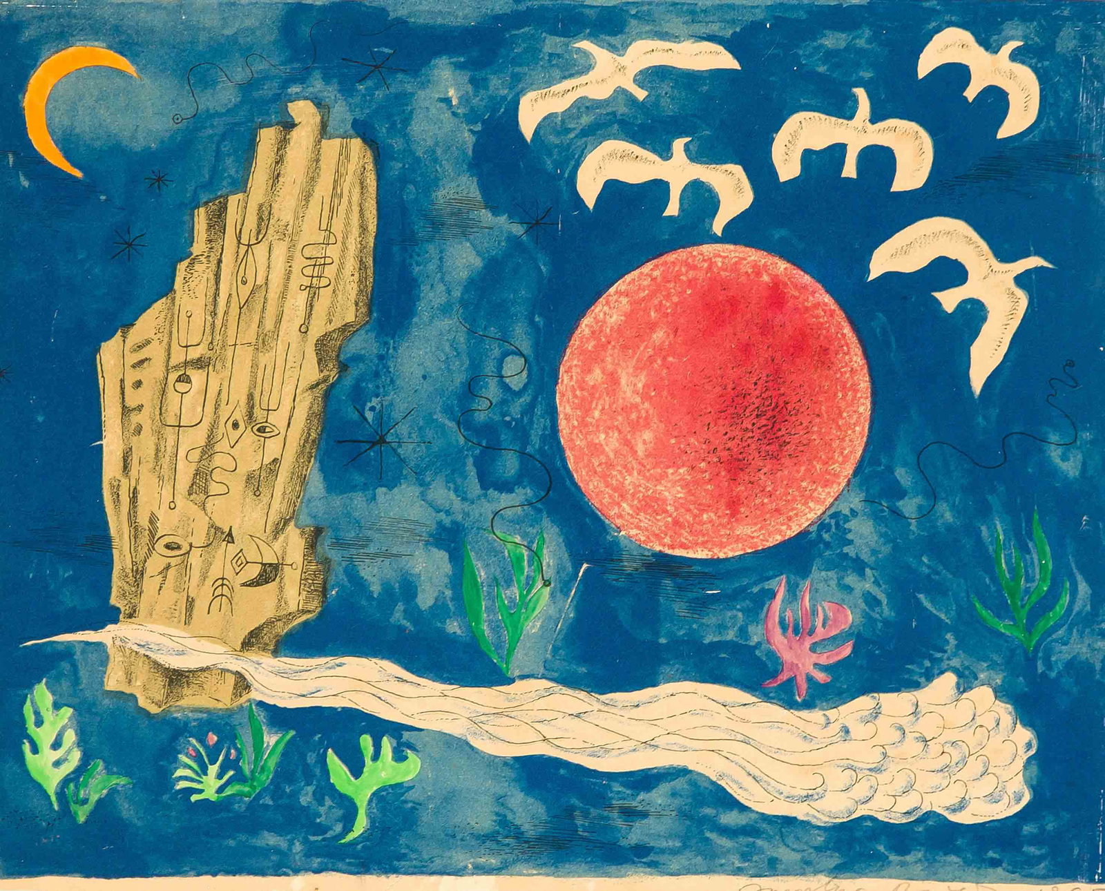 Jaroslav Brozik (1904-1986), Czech a: Jaroslav Brozik (1904-1986), Czech artist, active in the USA, Hommage Ã Georges Braque, mixed media with ink and watercolor on wove paper (papier vÃ©lin), 1965, signed and dated lower right ''Jar