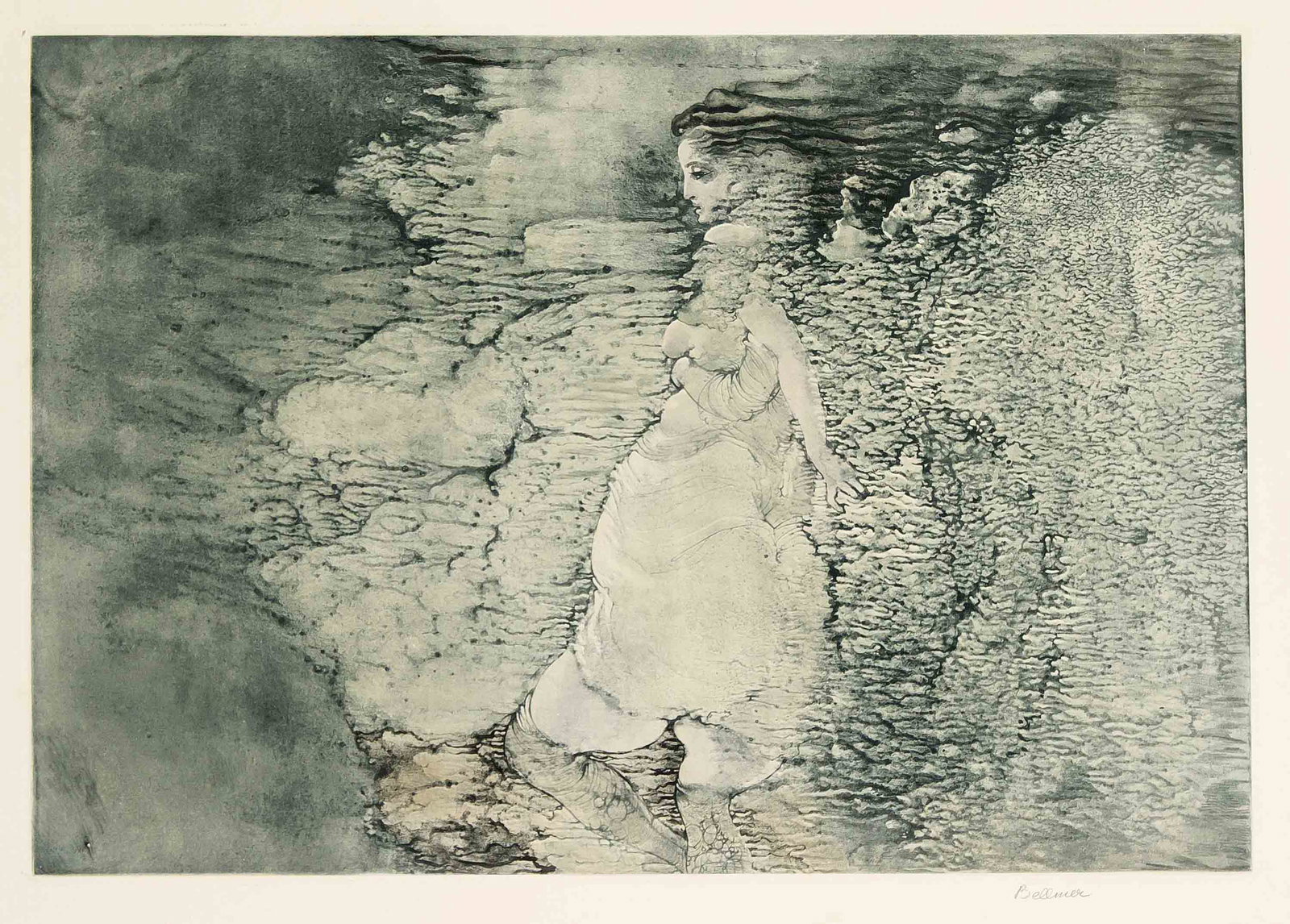 Hans Bellmer (1902-1975), ''Entre de: Hans Bellmer (1902-1975), ''Entre deux Eaux'', etching with aquatint and moulette on laid paper, 1968, after a watercolor from 1941, signed by hand lower right, minimal light margins, WV Denoel 91, pl