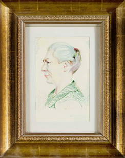 Hermann Finsterlin (1887-1973), Germ: Hermann Finsterlin (1887-1973), German Expressionist painter and poet. Small portrait of an elderly woman in profile, polychrome colored pencil drawing on paper, bottom right weakly signed and dated 1