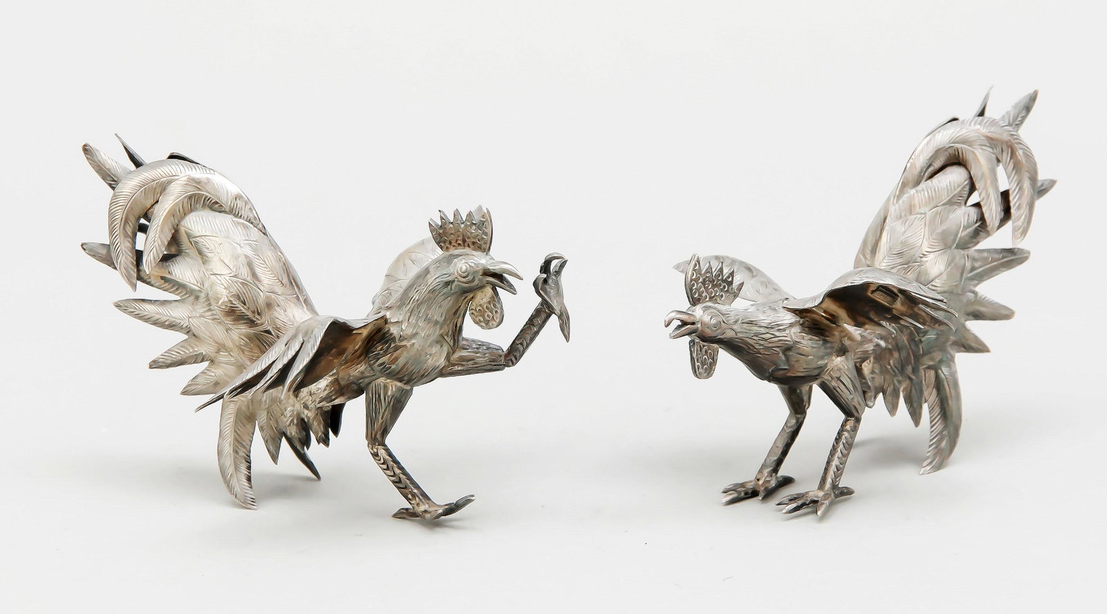 Two miniature fighting cocks, (1 of 1)
