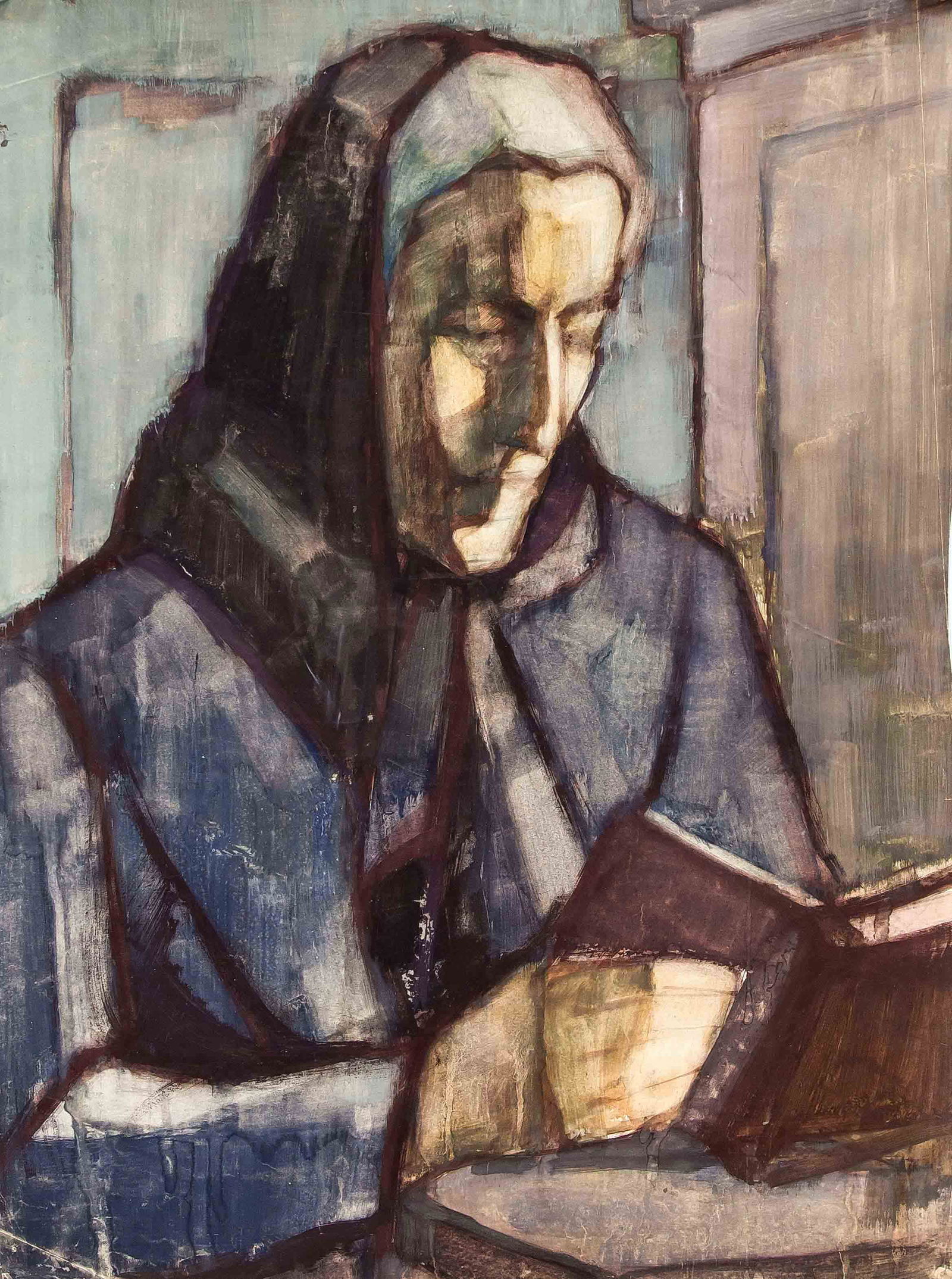 Felix Kniest (1913-1985), Berl: Felix Kniest (1913-1985), Berlin painter, draftsman and photojournalist in World War 2, master student of Max Kaus at the HdK Berlin. Pair of wartime portraits of an old couple, gouaches on the backs