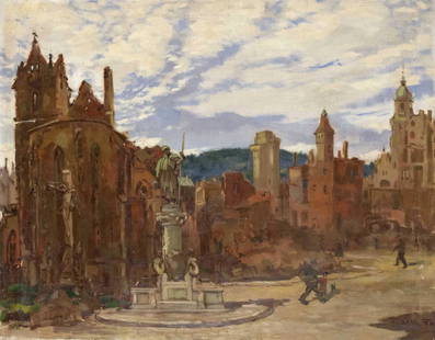 Josef Kubass (1884-1965), Ge: Josef Kubass (1884-1965), German-Hungarian painter, master student of Professor Ludwig von Herterich at the Academy of Fine Arts in Munich, and studied in Paris with Lucien Simon. View of war-torn Stu