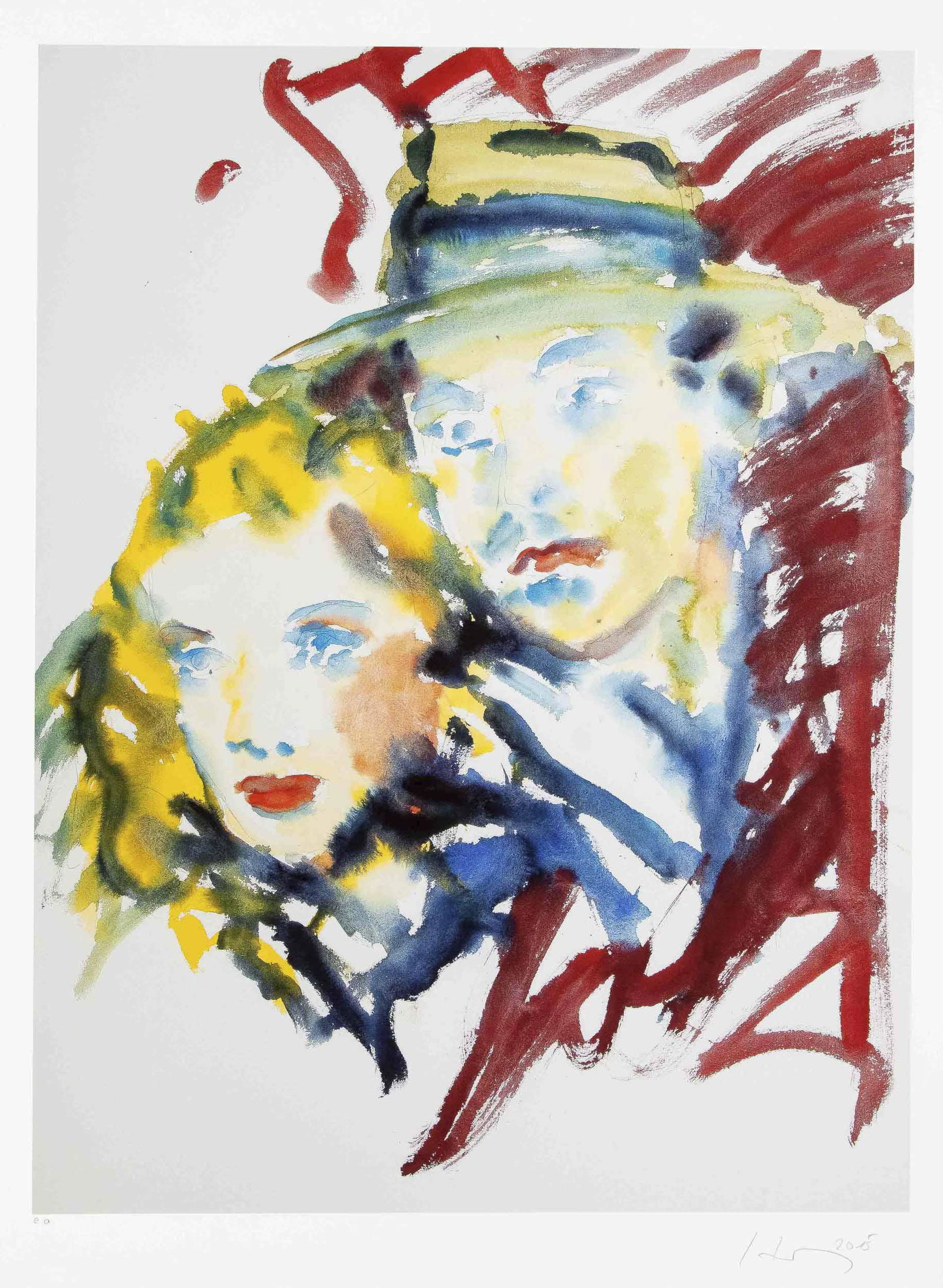 Friedemann Hahn (*1949), mast: Friedemann Hahn (*1949), master student of Karl Otto GÃ¶tz at the DÃ¼sseldorf Art Academy. Expressive double portrait, probably after a movie poster, giclÃ©e on paper, signed lower right hand an