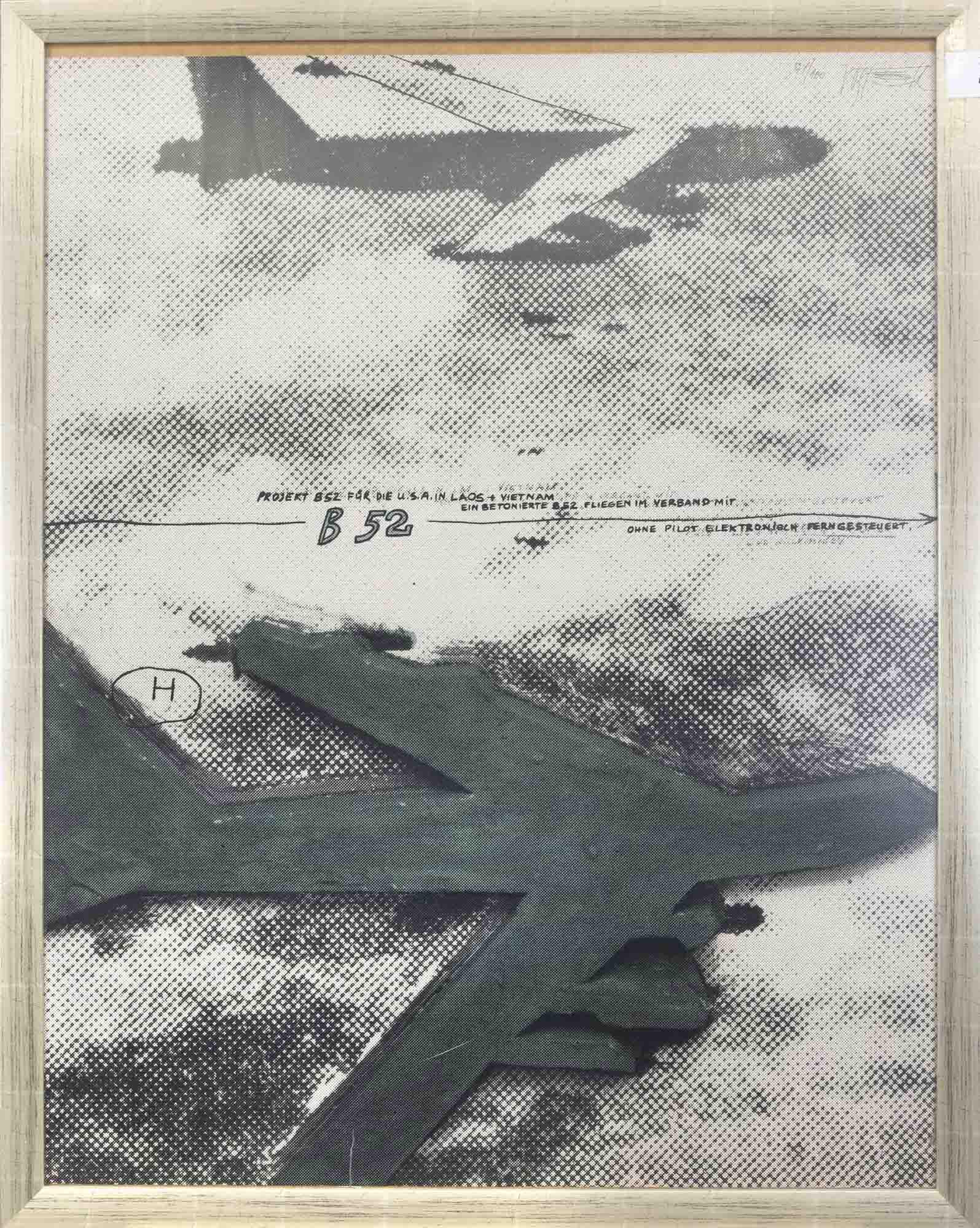 Wolf Vostell (1932-1998), ''P: Wolf Vostell (1932-1998), ''Projekt b52'', serigraph on paper, 1970, signed and numbered 74/100 on top right, the left edge folded back approx. 3 cm and there with traces, 88 x 72 cm, in exchangeable