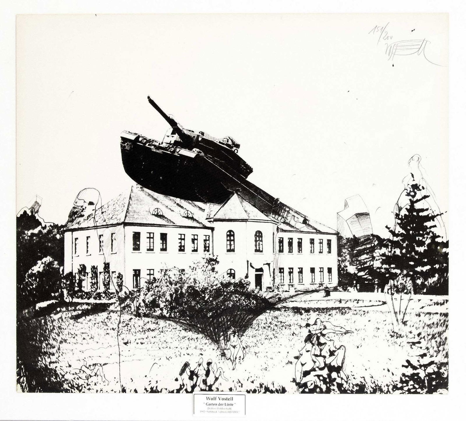 Wolf Vostell (1932-1998), ''G: Wolf Vostell (1932-1998), ''Garden of Delights - Holdenstedt Castle'', serigraph on paper, top right signed and numbered 151/200, 43 x 49 cm, in clip-on frame 52 x 67 cm