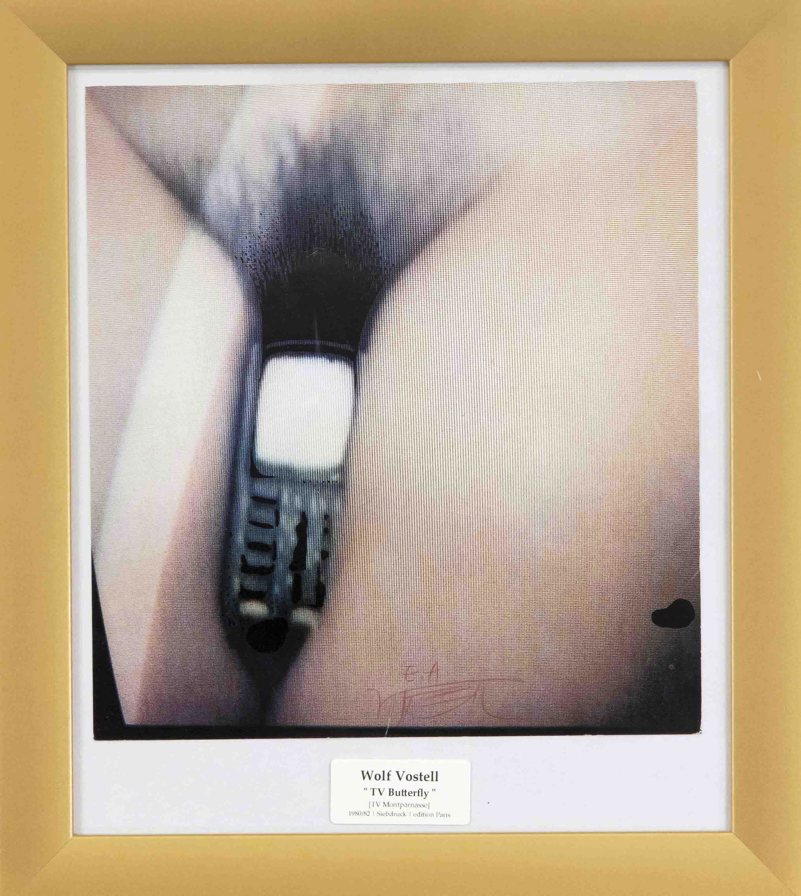 Wolf Vostell (1932-1998), TV: Wolf Vostell (1932-1998), TV Butterfly, color serigraph on paper, signed in red on the lower margin and inscribed as Ex. e.a., crease at the signature, 29 x 27 cm, in exchangeable frame 41 x 36 cm