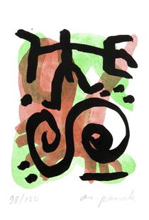 A.R. Penck (1939-2017), hand-: A.R. Penck (1939-2017), hand-signed color lithograph, num. 98/100, in the Bert PapenfuÃŸ-Gorek ''TiskÃ©'' preferred edition, edited by Sascha Anderson. 76 p., with numerous text illustrations, clo