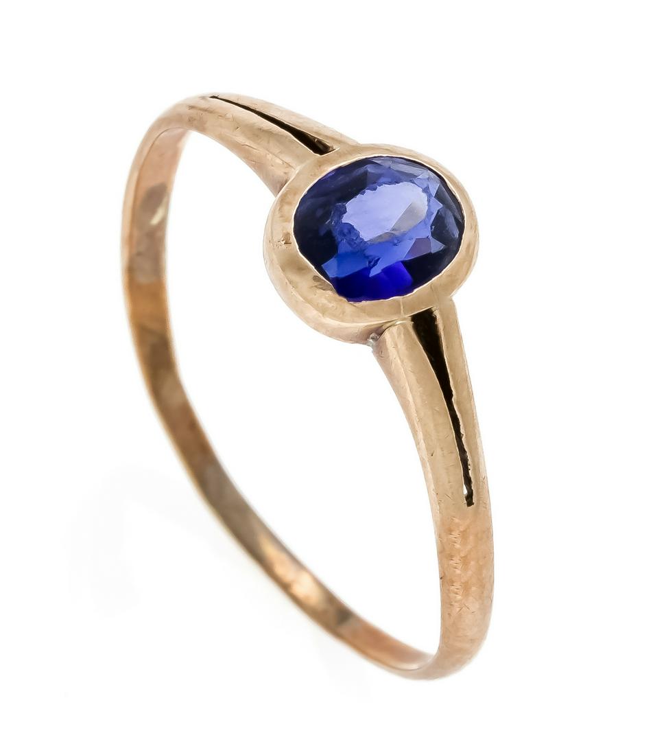 Sapphire ring RG 375/000 unst: Sapphire ring RG 375/000 unstamped, tested, with one oval faceted sapphire (bumped) 5 x 4,5 mm, RG 56, 1,2 g