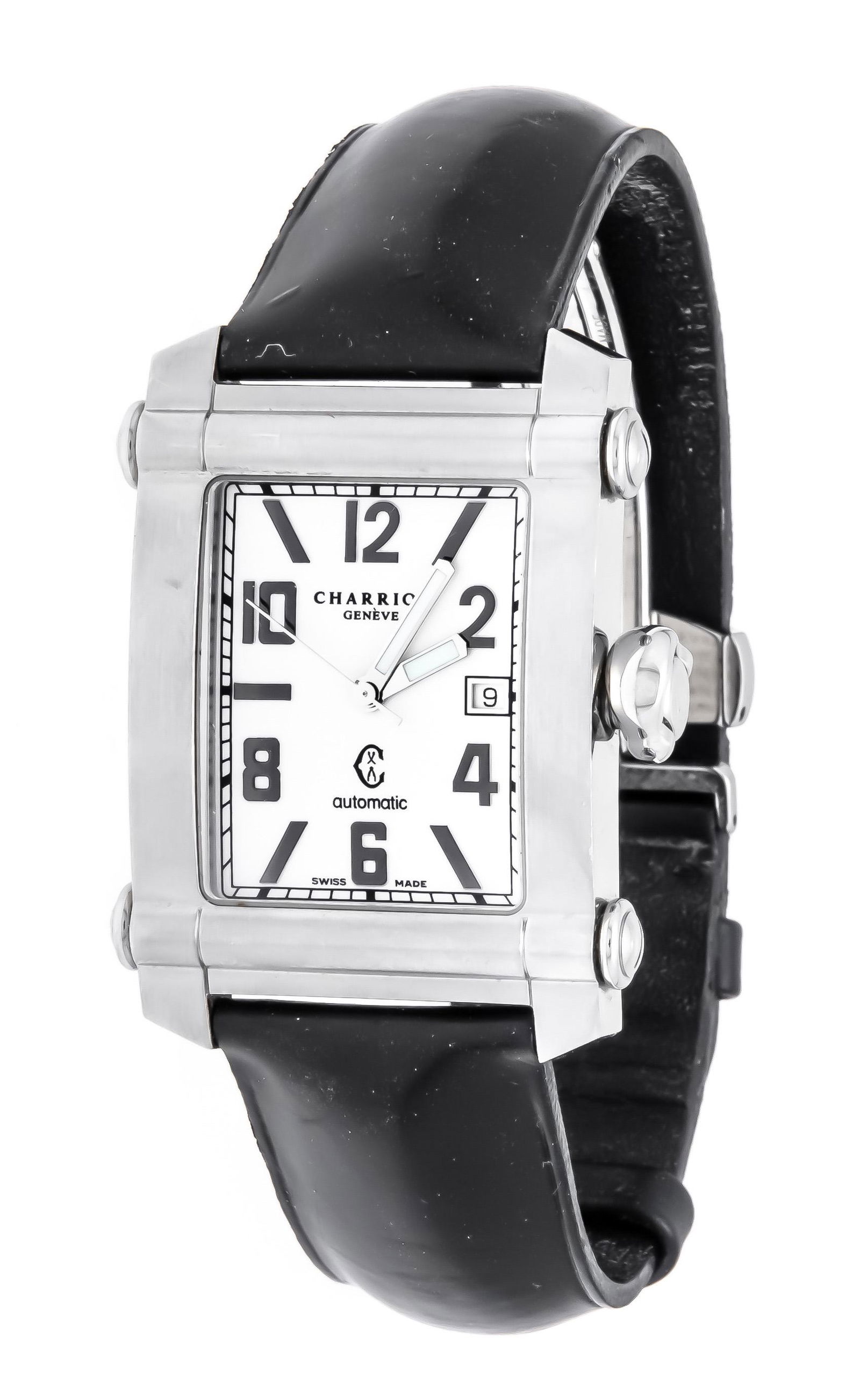 Charriol Kolumbus men's watch: Charriol Kolumbus men's watch, Ref. CCSTRAX9 No. 1250, automatic, polished, satinized case, domed sapphire crystal, white dial with arab. numerals and bars, date at 3 o'clock, crown with bow, screwed-