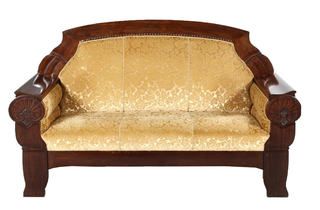 Sofa in Biedermeier style, Den: Sofa in Biedermeier style, Denmark around 1920, solid mahogany and veneered, l. 200 cm, seat height approx. 50 cm.- The furniture cannot be viewed in our rooms.