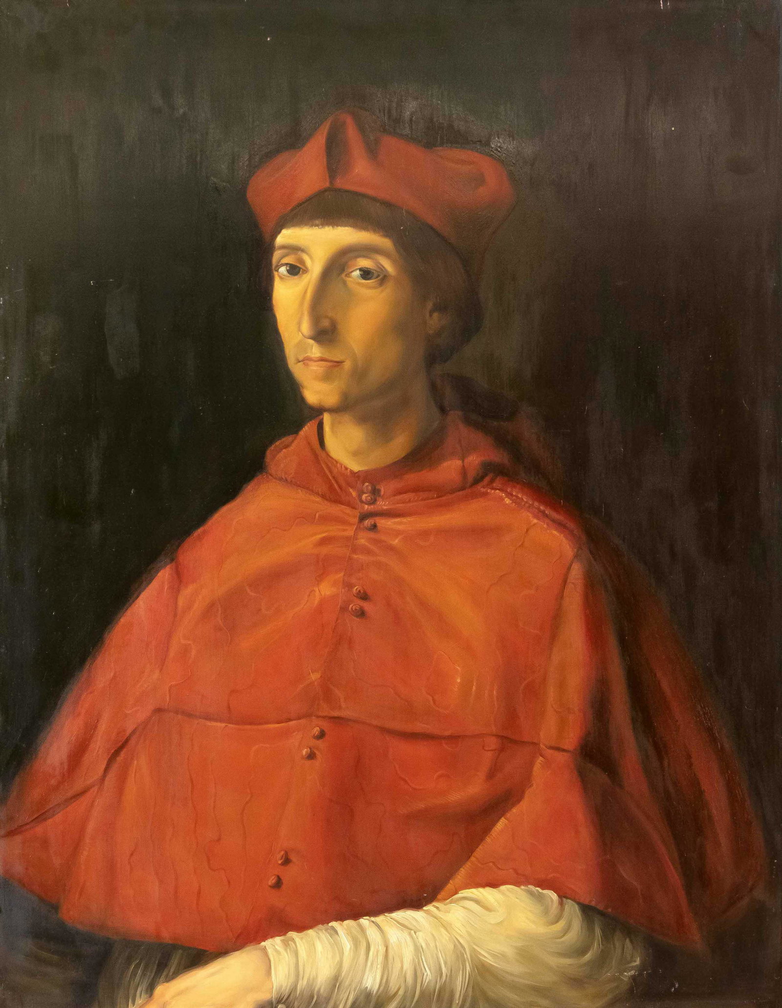 Raphael (1483-1520), copy afte: Raphael (1483-1520), copy after: ''Portrait of a Cardinal'', work of an unknown copyist of the 20th century after the original in the Prado, oil on wood, unsigned, 82 x 64 cm