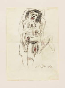 Otto Dix (1891-1969), ''Vorspi: Otto Dix (1891-1969), ''Vorspiel'', lovers, pencil and red ballpoint pen on paper, inscribed ''Vorspiel Dix'' at lower right, centrefold, the sheet is included in the catalogue raisonné under the n