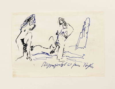 Otto Dix (1891-1969), ''Skizze: Otto Dix (1891-1969), ''Skizze zu Lot und seine Töchter'', blue and black ink on paper, inscribed at lower margin, centrefold, the sheet is included in the catalogue raisonné under the number ''