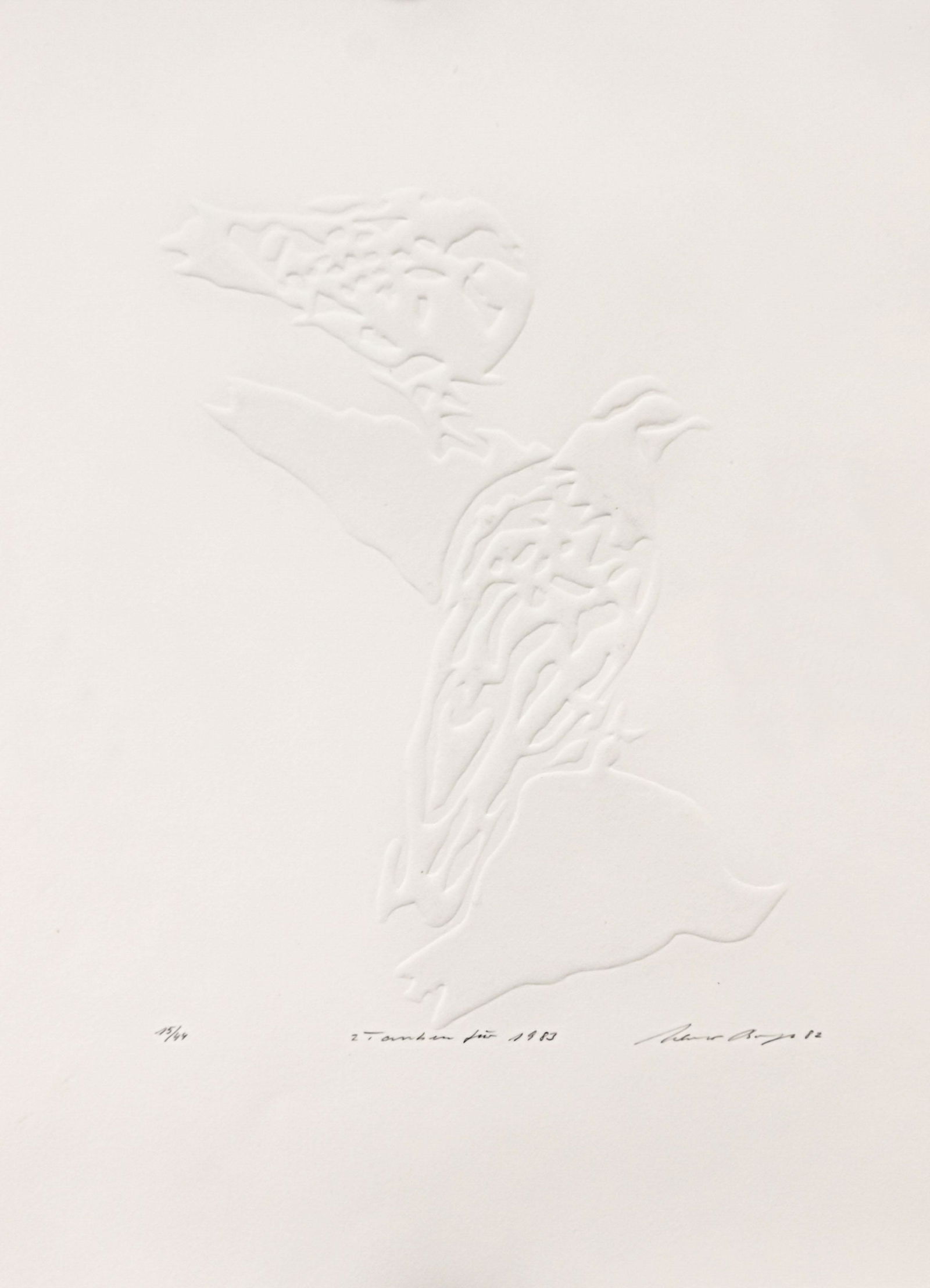 Werner Berges (1941-2017), Dov: Werner Berges (1941-2017), Doves for 1983, relief printing, signed and dated (19)82 lower right, inscribed in the middle, numbered 15/44 lower left, 41,5 x 29 cm