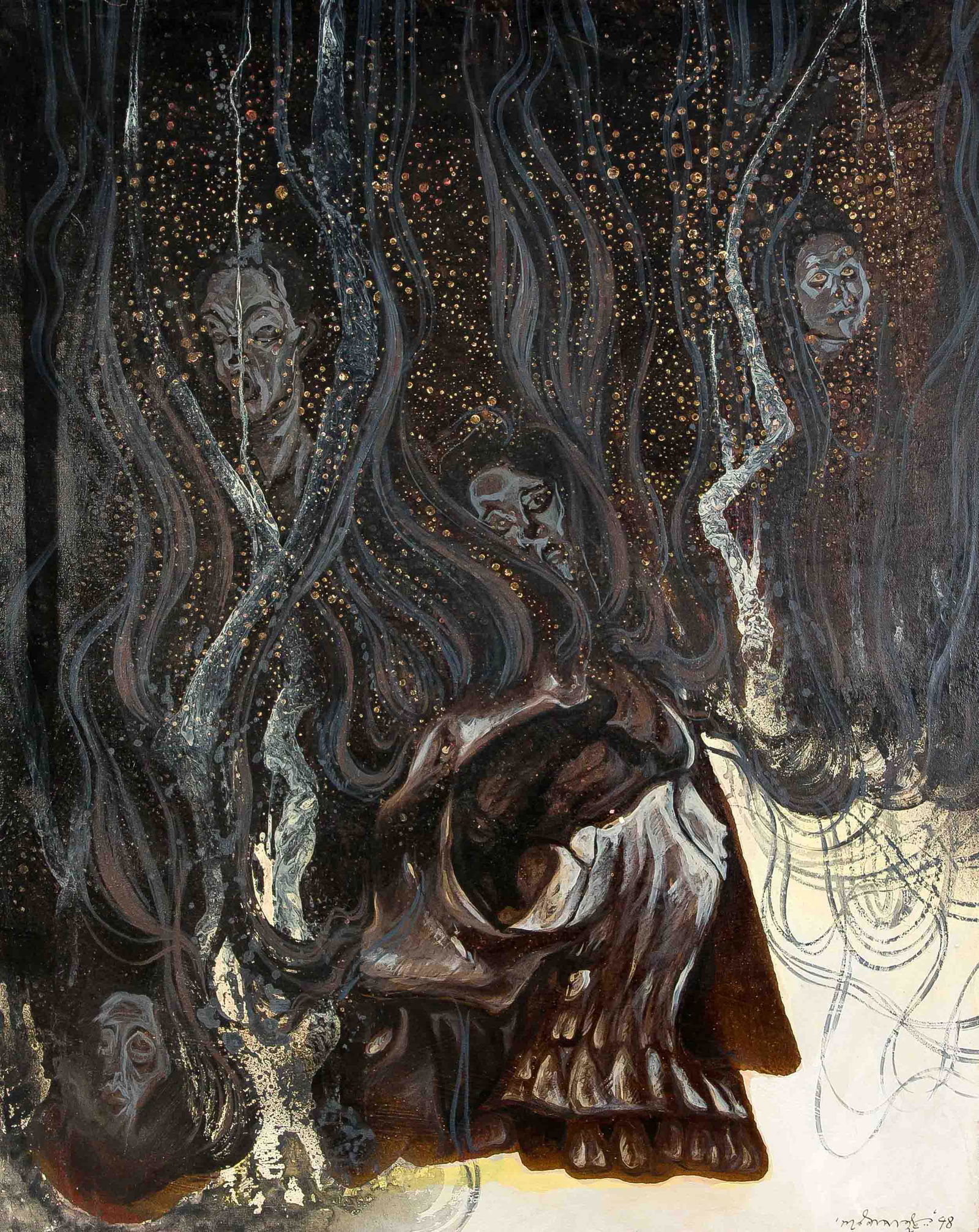 Ganesh Pyne (1937-2013) (attri: Ganesh Pyne (1937-2013) (attrib.), Indian artist from Calcutta, influenced by the ''Bengal School of Art''. He is considered one of the most important contemporary Indian artists. In his painting surr