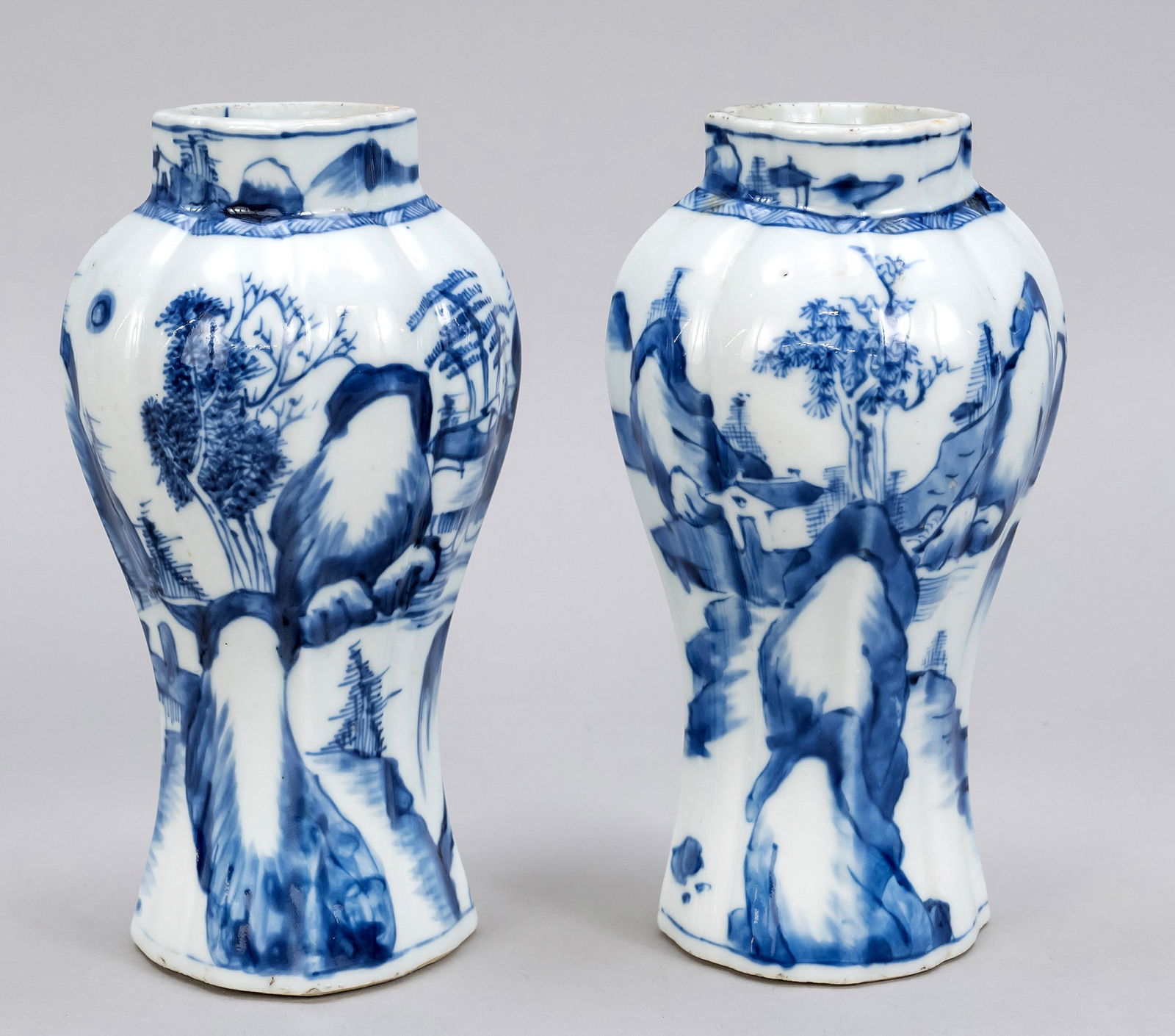 Pair of lobed vases with blue and w (1 of 2)