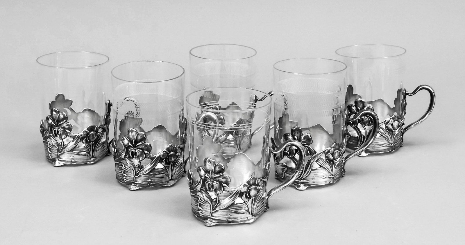 Six Art Nouveau tea glass holders, (1 of 1)