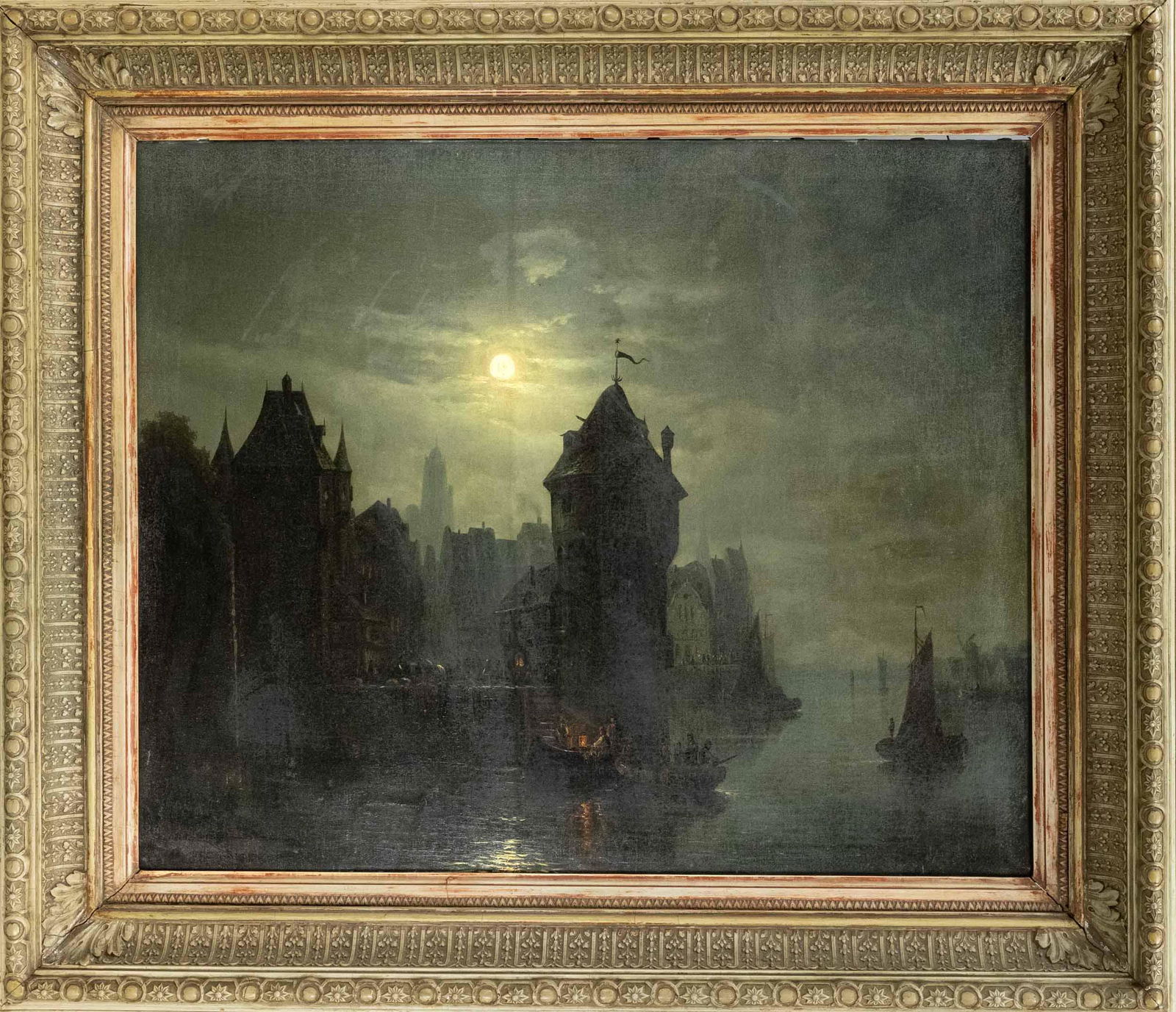 M. Dohmen, DÃ¼sseldorf painter: M. Dohmen, DÃ¼sseldorf painter at the end of the 19th century, nocturnal old town scene with rich figure scenery. The same view with identical staffage by day exists by Ludwig Hermann (1812-1881) as