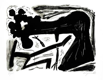A.R. Penck (1939-2017), Compos: A.R. Penck (1939-2017), Composition o.T., lithograph on wove paper (papier vÃ©lin), signed by hand lower right, numbered 7/15 lower left, 50 x 65 cm, sheet dimensions 61 x 80 cm
