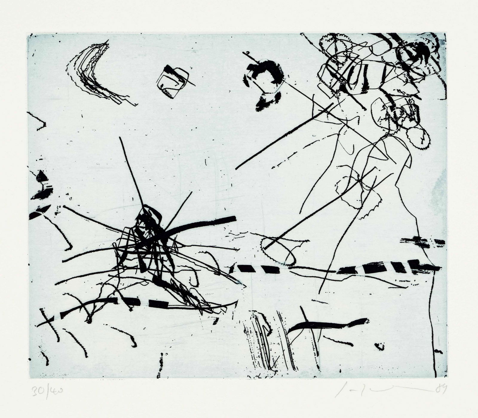 Friedemann Hahn (*1949), maste: Friedemann Hahn (*1949), master student of Karl Otto GÃ¶tz at the DÃ¼sseldorf Art Academy. Set of three abstracted figurative aquatint etchings, bottom right signed by hand u. dated (19)89, bottom