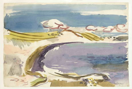 Erich Hartmann (1886-1974), Ge: Erich Hartmann (1886-1974), German Expressionist painter. Lot at the Baltic Sea, watercolor on paper, signed and dated lower right ''D. 24.9.42'', 48 x 72 cm, behind glass (defective) in interchangeab