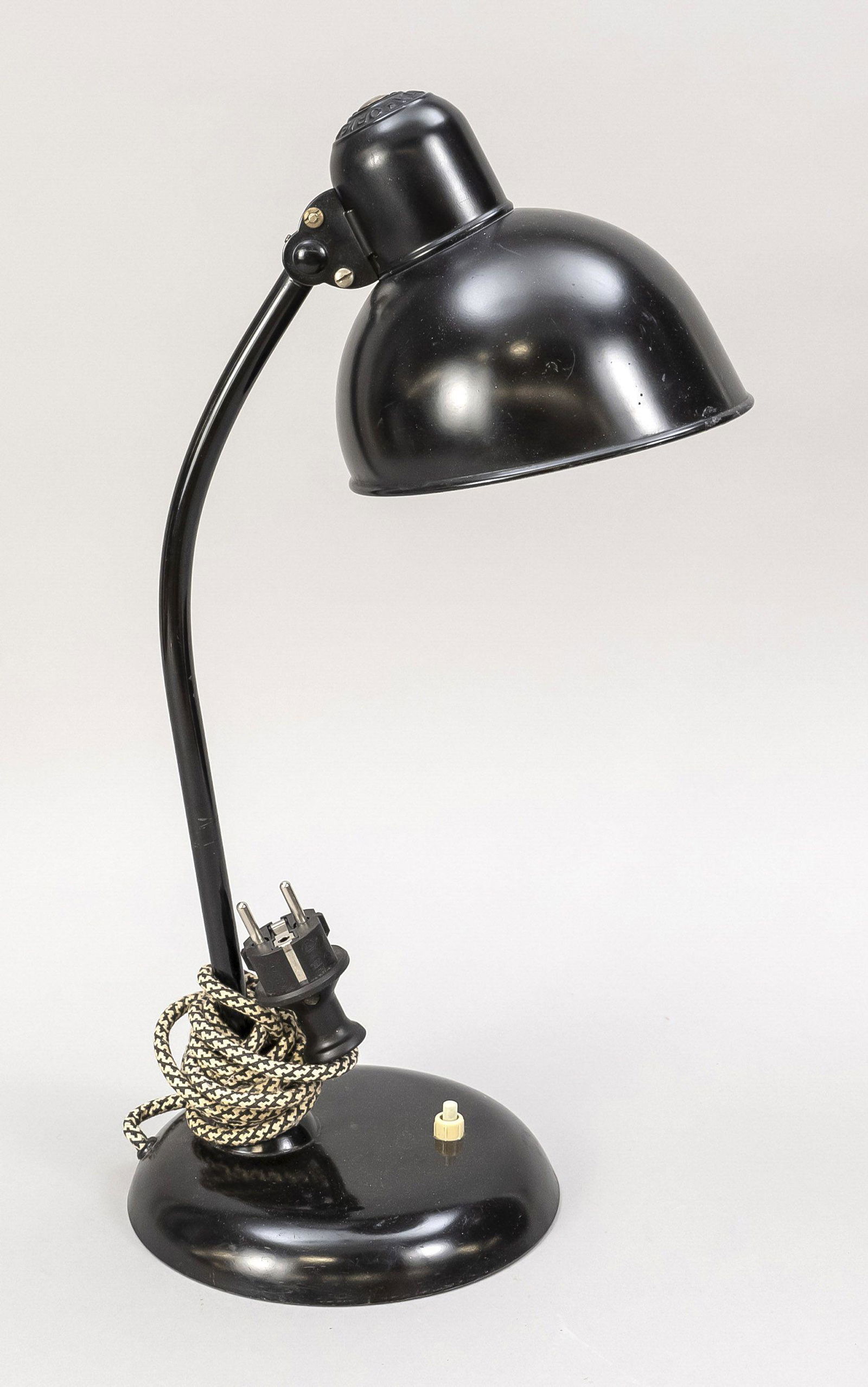 Bauhaus table lamp Kaiser-idell Mo: Bauhaus table lamp Kaiser-idell Mod 6551 (Christian Dell), Germany, 1930s. Iron, black lacquered, fabric covered cable, plug renewed, h. 46 cm.