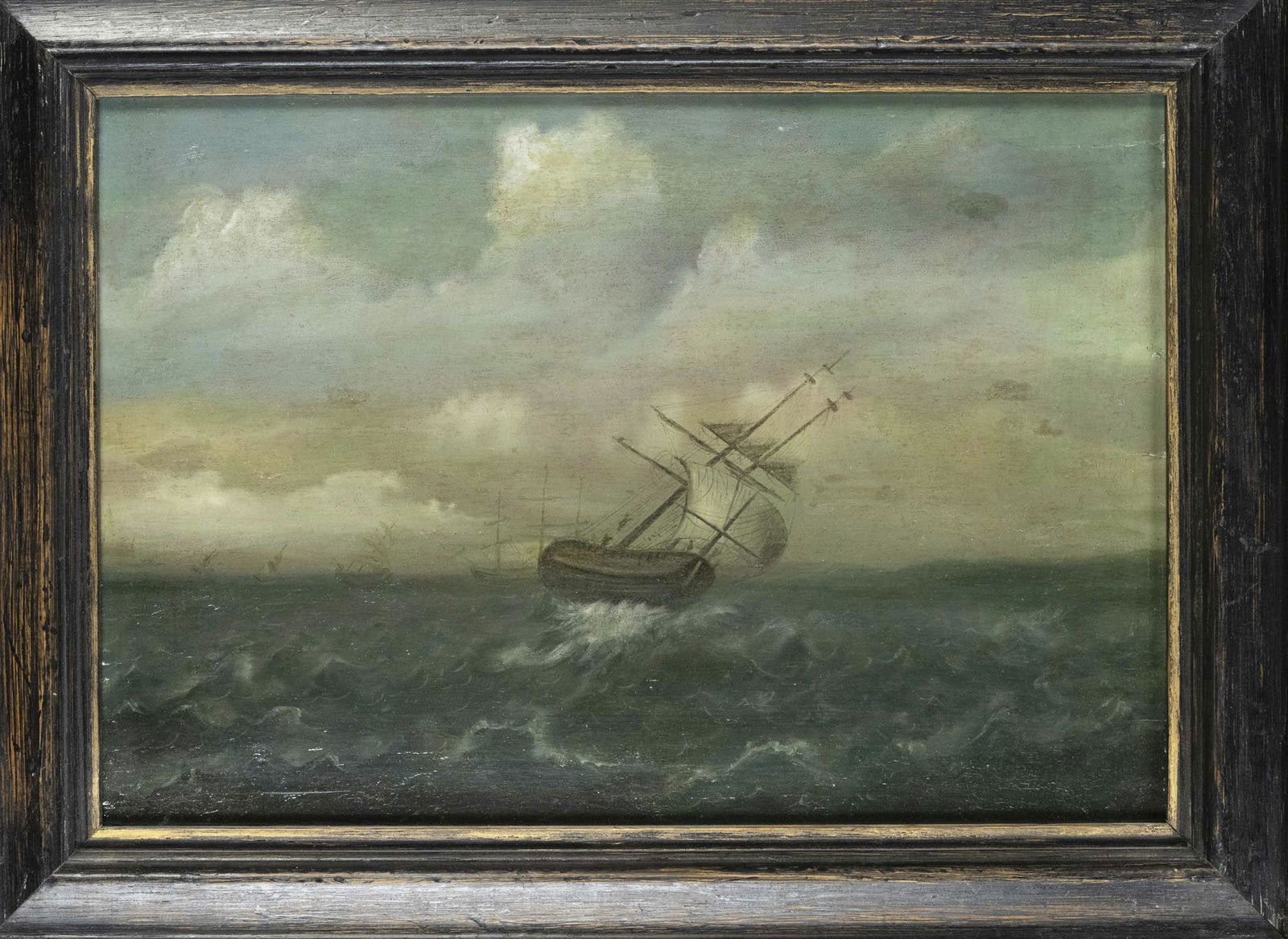 Dutch marine painter of the 17: Dutch marine painter of the 17th century, two-master in a storm. The subject and the special depiction of the spray and the crests of the waves refer to the Haarlem painter Hans Goderis, from whose en