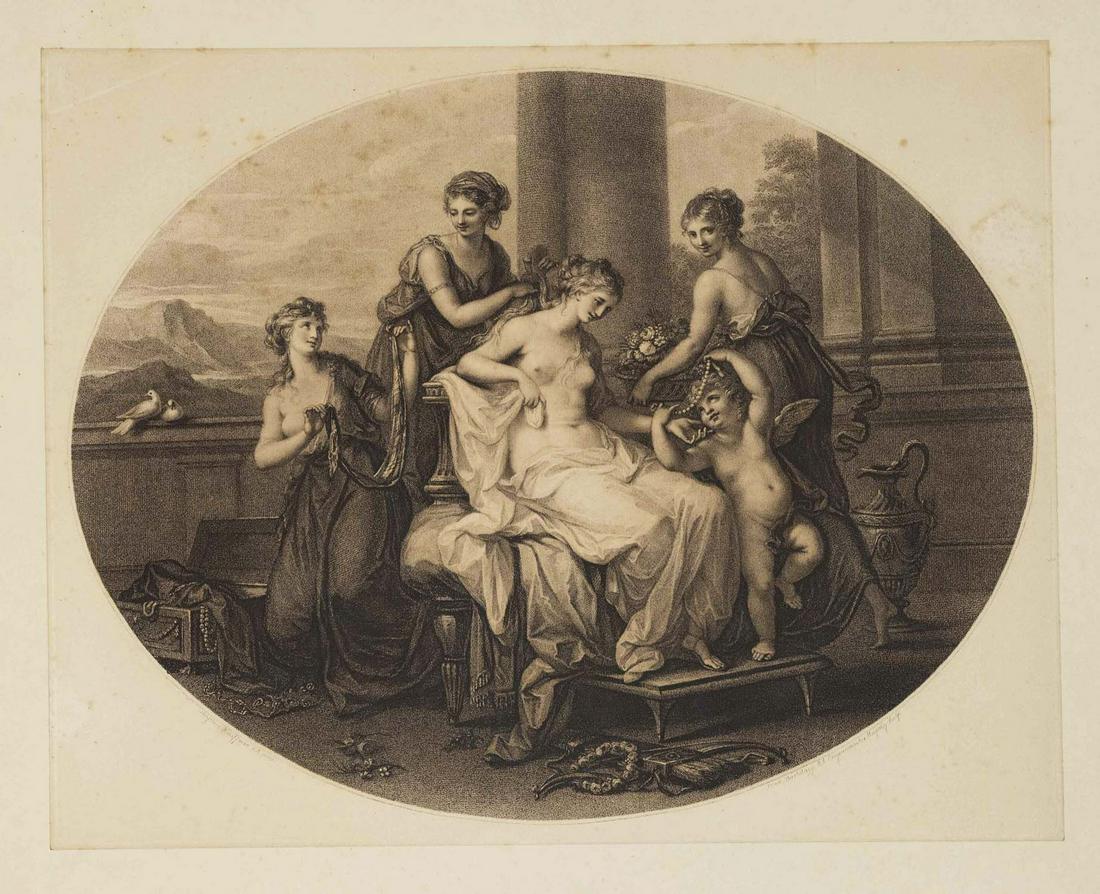 Francesco Bartolozzi (1727-181: Francesco Bartolozzi (1727-1815) after Angelica Kauffman (1741-1807), ''The Toilet of Venus'', etching on wove paper (papier vÃ©lin), inscribed on lower margin, mounted on cardboard, slightly staine