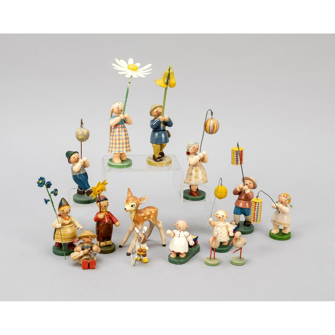 Lot Figurines Erzgebirge En Bois - Allemagne 1900-1910, Pour Pièces/restauration