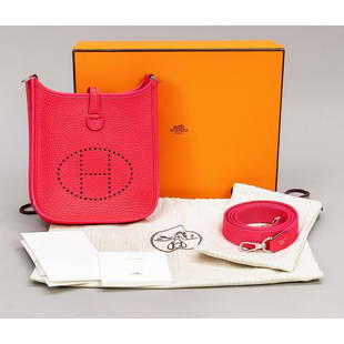 Hermes, Evelyne 16 Amazone Cro: Hermes, Evelyne 16 Amazone Crossbody Bag Rose Extreme, grained leather with frontal logo punching, silver-coloured hardware, textile carrying strap, incl. original invoice (bought on 07.03.2018 at Her