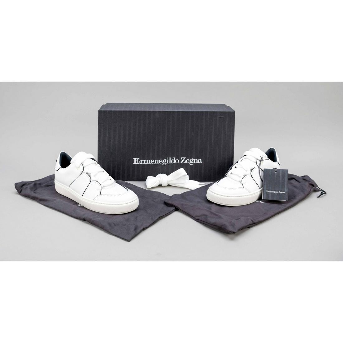 Ermenegildo Zegna, Ladies Cout: Ermenegildo Zegna, Ladies Couture Leather Tiziano Sneakers, white smooth leather with black trimmed edges, size 37, incl. original label, dust bag and OK, unworn, minimal storage marks