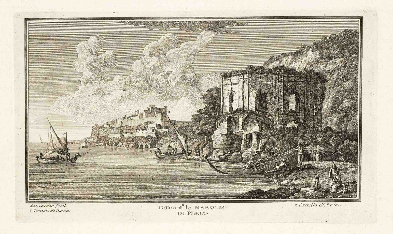 Mixed lot of 10 prints by diff: Mixed lot of 10 prints by different artists of the 18th/19th century, views and landscape motifs: Anthony Cardon (1772-1813), ''Castello di Baia'' and ''Strada di Pozzulo'', Isaac de Moucheron (1667-1