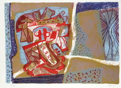 Rodolfo Nieto (1936-1985), Mex: Rodolfo Nieto (1936-1985), Mexican painter and graphic artist of the Oaxacan School. Composition o.T., color lithograph, signed by hand lower right, numbered lower left 101/150, sheet dimensions 54 x