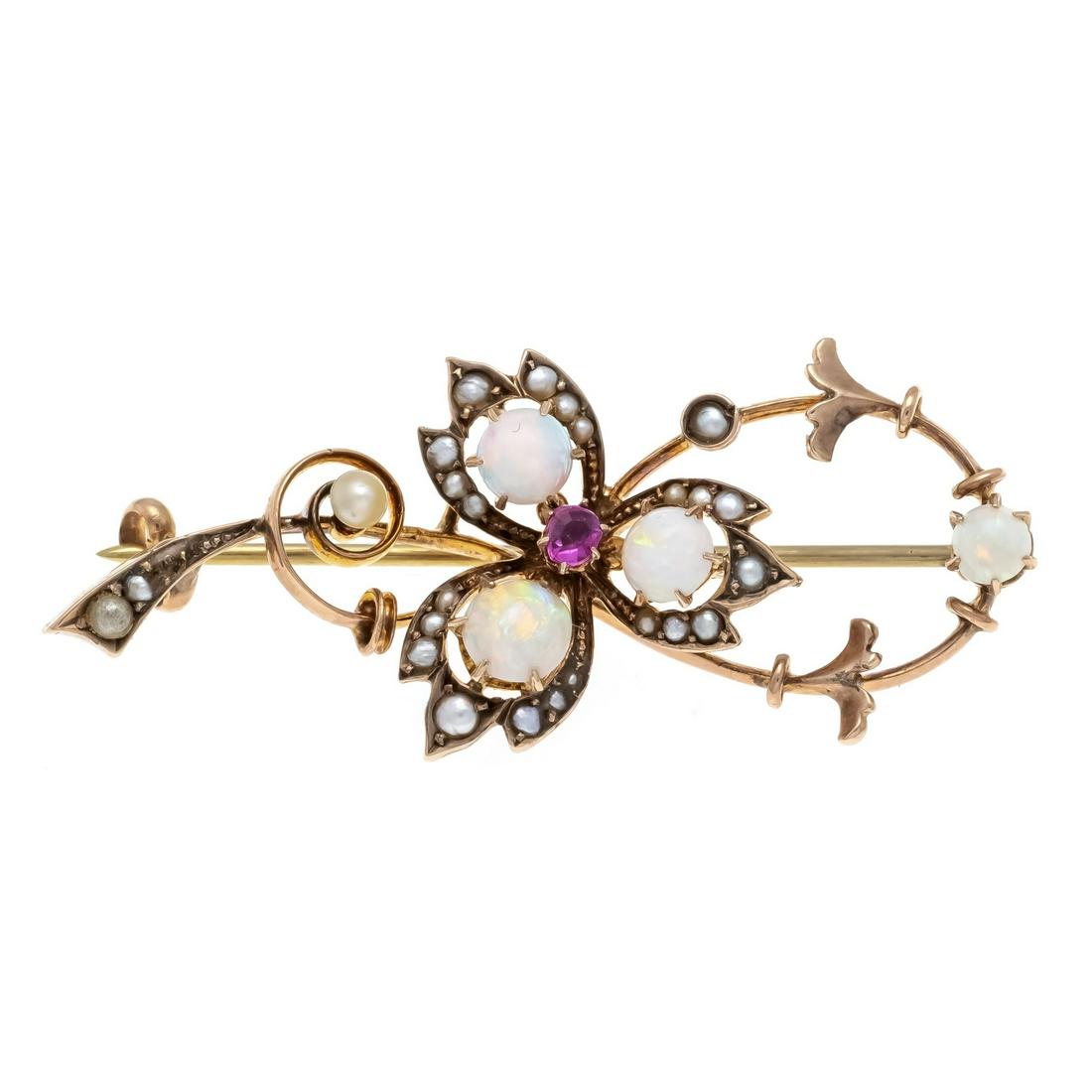 Ruby opal orien pearl brooch R (1 of 1)
