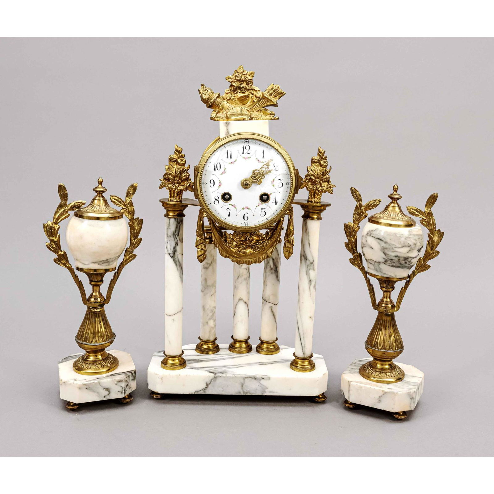 3-piece white marble column clock, (1 of 1)