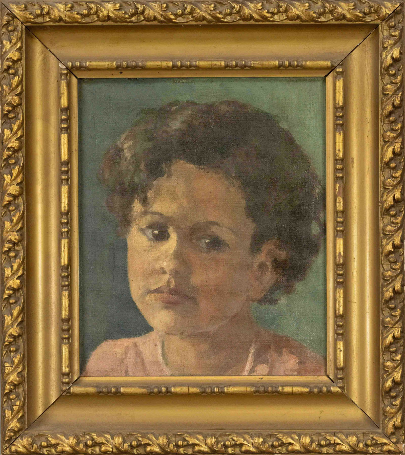 Indian painter, 1st half of the 20: Indian painter, 1st half of the 20th century, portrait of a child, oil on painting cardboard, indistinctly signed lower right, label of a frame builder Mukherjee in Lower Chitpur Road on verso, 29 x 2