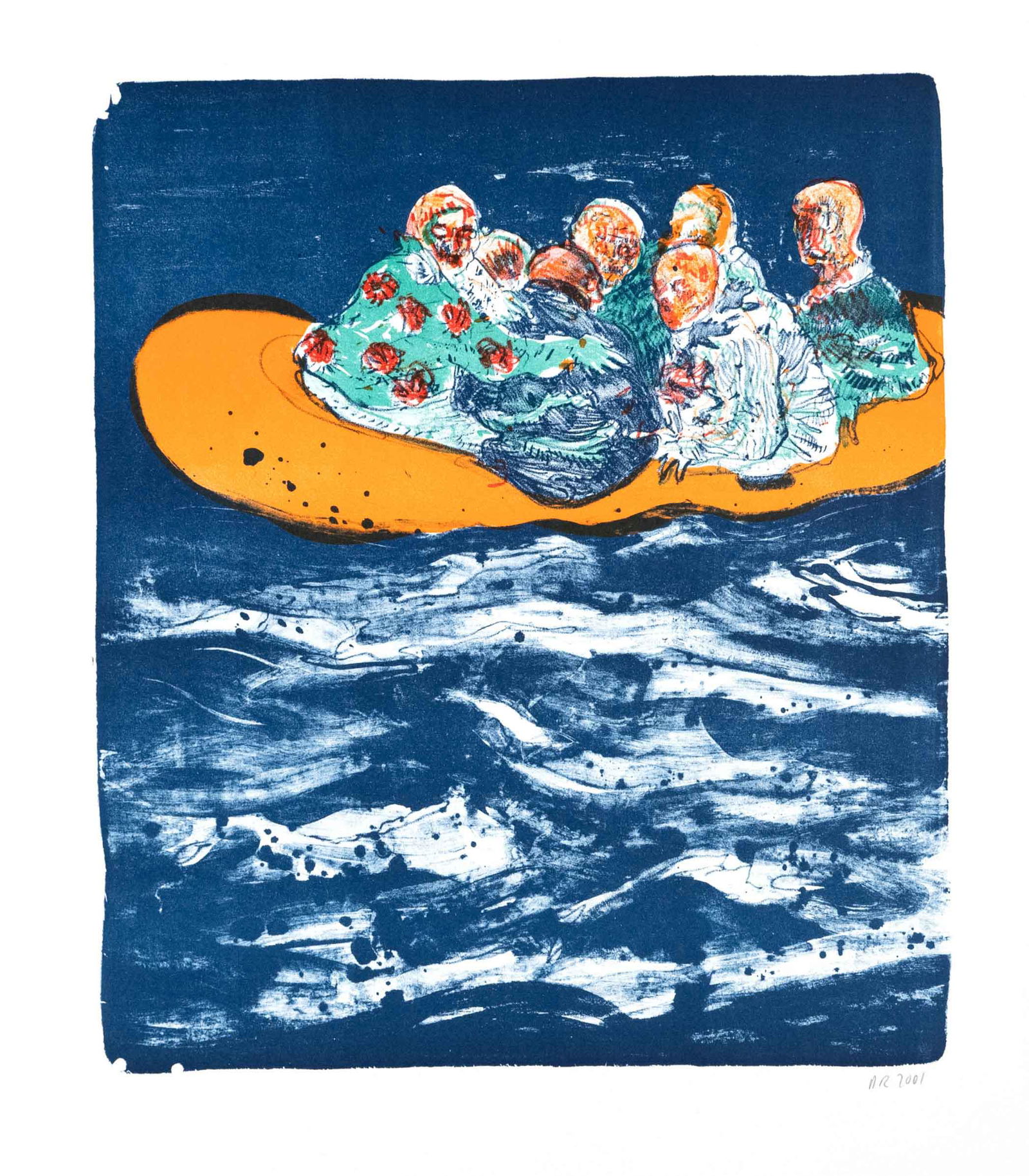 Daniel Richter (*1962), Tarifa (Th: Daniel Richter (*1962), Tarifa (The Crew), colour lithograph on wove paper (papier vÃ©lin), 2001, monogrammed and dated ''DR 2001'' in pencil lower right, approx. 37 x 32 cm, sheet size 58.5 x 43 cm