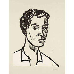 Stephan Balkenhol (*1957), '': Stephan Balkenhol (*1957), ''Head'', large woodcut on grey-brown Somerset, 2004, signed lower right, sheet dimensions 76 x 56 cm