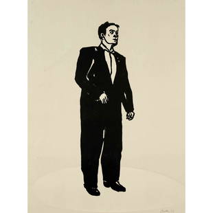 Stephan Balkenhol (*1957), '': Stephan Balkenhol (*1957), ''Standing Man'', large woodcut on grey-brown Somerset, 2004, signed lower right, slight signs of storage, sheet dimensions 76 x 56 cm