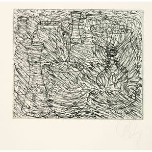 Tony Cragg (*1949), contempor: Tony Cragg (*1949), contemporary English artist who took part in Documenta 7 and 8, among others, and was rector of the DÃ¼sseldorf Art Academy until 2013. ''Das Nebllige'', still life with various