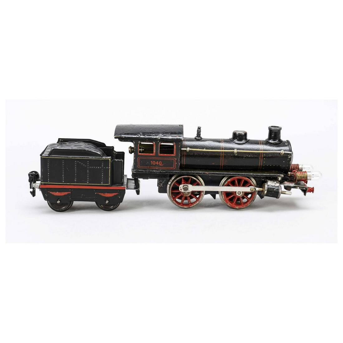 MÃ¤rklin steam loco 1040 with tende: MÃ¤rklin steam loco 1040 with tender, wheel arrangement B, black, clockwork, with 2-axle tender R 909/0 with coal load, matt black, gauge 0